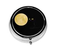 JKDGOJ Moon Black Cat Pattern Round Mini Pill Box with 3 compartments for Pill Storage and Portable Travel
