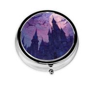 JKDGOJ Moonlight Bat Castle Pattern Round Mini Pill Box with 3 compartments for Pill Storage and Portable Travel