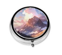 JKDGOJ Mountains in The Morning Light Pattern Round Mini Pill Box with 3 compartments for Pill Storage and Portable Travel