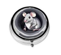 JKDGOJ Mouse in The Hole Pattern Round Mini Pill Box with 3 compartments for Pill Storage and Portable Travel