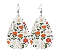 JKDGOJ Multi-color cherry blossoms Pattern Water droplet pendant earrings and leather earrings, suitable as holiday birthday gifts for women