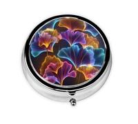 JKDGOJ Neon Ginkgo Leaf Pattern Round Mini Pill Box with 3 compartments for Pill Storage and Portable Travel