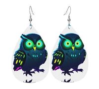 JKDGOJ Neon Owl Nightvision Pattern Water droplet pendant earrings and leather earrings, suitable as holiday birthday gifts for women
