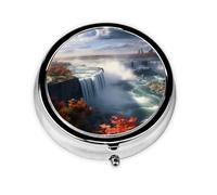 JKDGOJ Niagara Falls Pattern Round Mini Pill Box with 3 compartments for Pill Storage and Portable Travel