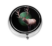 JKDGOJ Northern Lights Elk Pattern Round Mini Pill Box with 3 compartments for Pill Storage and Portable Travel
