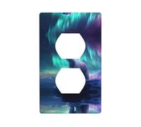 JKDGOJ Northern Lights Polar Bear Prints Dual socket wall panel household power cover durable for decorative sockets and switches