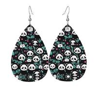 JKDGOJ Panda cute face Pattern Water droplet pendant earrings and leather earrings, suitable as holiday birthday gifts for women