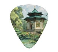 JKDGOJ Pavilion at the pond Pattern Guitar plectrum 12 pieces with three thickness plectrum combinations suitable for bass and ukulele