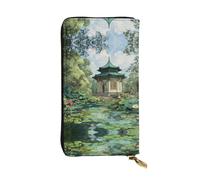 JKDGOJ Pavilion at the pond Prints Women's leather long handheld wallet large capacity credit card zipper bag