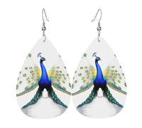 JKDGOJ Peacock opens his tail Pattern Water droplet pendant earrings and leather earrings, suitable as holiday birthday gifts for women