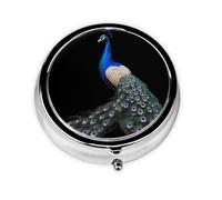 JKDGOJ Peacock Spreads Its Tail Pattern Round Mini Pill Box with 3 compartments for Pill Storage and Portable Travel