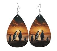 JKDGOJ Penguin looking at the sky Pattern Water droplet pendant earrings and leather earrings, suitable as holiday birthday gifts for women