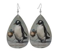 JKDGOJ Penguin pulling carrots Pattern Water droplet pendant earrings and leather earrings, suitable as holiday birthday gifts for women