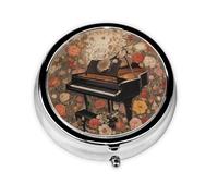 JKDGOJ Piano Surrounded by Flowers Pattern Round Mini Pill Box with 3 compartments for Pill Storage and Portable Travel