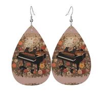 JKDGOJ Piano surrounded by flowers Pattern Water droplet pendant earrings and leather earrings, suitable as holiday birthday gifts for women