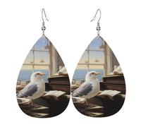 JKDGOJ Pigeon listening to music Pattern Water droplet pendant earrings and leather earrings, suitable as holiday birthday gifts for women