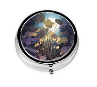 JKDGOJ Plants Under The Moonlight Pattern Round Mini Pill Box with 3 compartments for Pill Storage and Portable Travel
