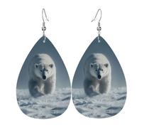 JKDGOJ Polar bear on the snowy plains Pattern Water droplet pendant earrings and leather earrings, suitable as holiday birthday gifts for women
