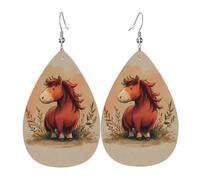 JKDGOJ Pony with red mane Pattern Water droplet pendant earrings and leather earrings, suitable as holiday birthday gifts for women