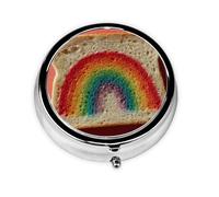 JKDGOJ Rainbow on Bread Pattern Round Mini Pill Box with 3 compartments for Pill Storage and Portable Travel