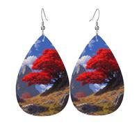 JKDGOJ Red maple and autumn mountains Pattern Water droplet pendant earrings and leather earrings, suitable as holiday birthday gifts for women