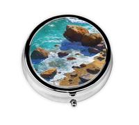 JKDGOJ Reefs and Waves by The sea Pattern Round Mini Pill Box with 3 compartments for Pill Storage and Portable Travel