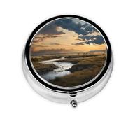 JKDGOJ Rivers and Plains Pattern Round Mini Pill Box with 3 compartments for Pill Storage and Portable Travel