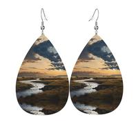 JKDGOJ Rivers and plains Pattern Water droplet pendant earrings and leather earrings, suitable as holiday birthday gifts for women