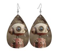 JKDGOJ Robot listening to music Pattern Water droplet pendant earrings and leather earrings, suitable as holiday birthday gifts for women