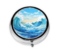 JKDGOJ Rolling Waves Pattern Round Mini Pill Box with 3 compartments for Pill Storage and Portable Travel