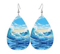 JKDGOJ Rolling waves Pattern Water droplet pendant earrings and leather earrings, suitable as holiday birthday gifts for women