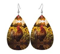 JKDGOJ Rooster and sunflowers Pattern Water droplet pendant earrings and leather earrings, suitable as holiday birthday gifts for women