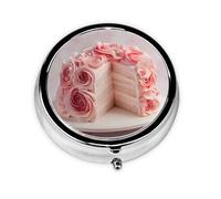 JKDGOJ Rose Cake Pattern Round Mini Pill Box with 3 compartments for Pill Storage and Portable Travel