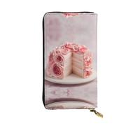 JKDGOJ Rose Cake Prints Women's leather long handheld wallet large capacity credit card zipper bag