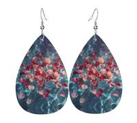 JKDGOJ Rose petals in the pool Pattern Water droplet pendant earrings and leather earrings, suitable as holiday birthday gifts for women