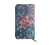 JKDGOJ Rose petals in the pool Prints Women's leather long handheld wallet large capacity credit card zipper bag
