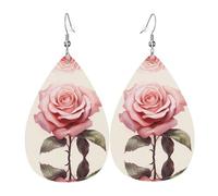 JKDGOJ Roses Illustration Pattern Water droplet pendant earrings and leather earrings, suitable as holiday birthday gifts for women