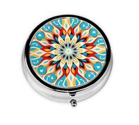 JKDGOJ Round Abstract Petals Pattern Round Mini Pill Box with 3 compartments for Pill Storage and Portable Travel