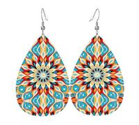 JKDGOJ Round Abstract Petals Pattern Water droplet pendant earrings and leather earrings, suitable as holiday birthday gifts for women