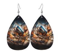 JKDGOJ Rugby on Fire Pattern Water droplet pendant earrings and leather earrings, suitable as holiday birthday gifts for women