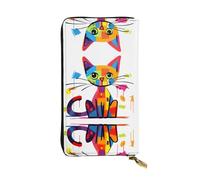 JKDGOJ Sad Cat Prints Women's leather long handheld wallet large capacity credit card zipper bag