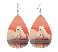 JKDGOJ Sad Polar Bear Pattern Water droplet pendant earrings and leather earrings, suitable as holiday birthday gifts for women
