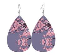 JKDGOJ Sakura in full bloom Pattern Water droplet pendant earrings and leather earrings, suitable as holiday birthday gifts for women