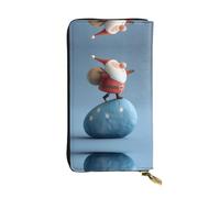 JKDGOJ Santa Claus on blue stones Prints Women's leather long handheld wallet large capacity credit card zipper bag