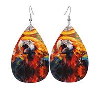 JKDGOJ Screaming Parrot Pattern Water droplet pendant earrings and leather earrings, suitable as holiday birthday gifts for women