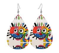 JKDGOJ Scribble a smiley face Pattern Water droplet pendant earrings and leather earrings, suitable as holiday birthday gifts for women