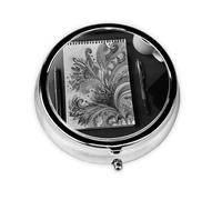 JKDGOJ Scribbles on White Paper Pattern Round Mini Pill Box with 3 compartments for Pill Storage and Portable Travel