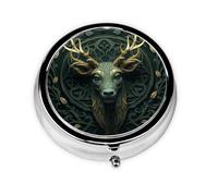 JKDGOJ Sculpture Deer Head Pattern Round Mini Pill Box with 3 compartments for Pill Storage and Portable Travel