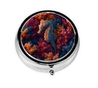 JKDGOJ Seahorse Disguised as Coral Pattern Round Mini Pill Box with 3 compartments for Pill Storage and Portable Travel