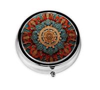 JKDGOJ Sense of History Wreath Pattern Round Mini Pill Box with 3 compartments for Pill Storage and Portable Travel